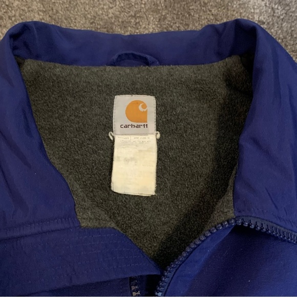 VINTAGE CARHARTT BLUE NYLON SHELL SHERPA FLEECE JACKET SIZE LARGE - Picture 2 of 9